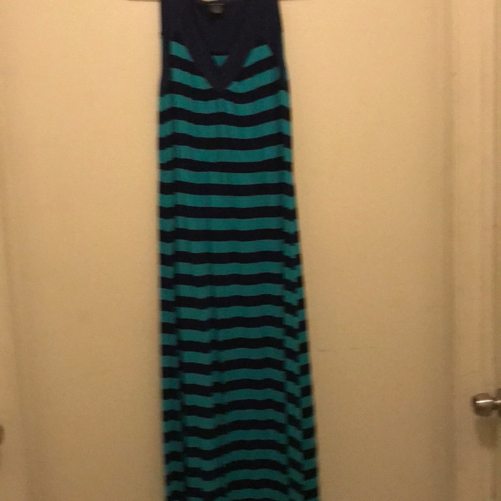 Striped green and blue maxi dress